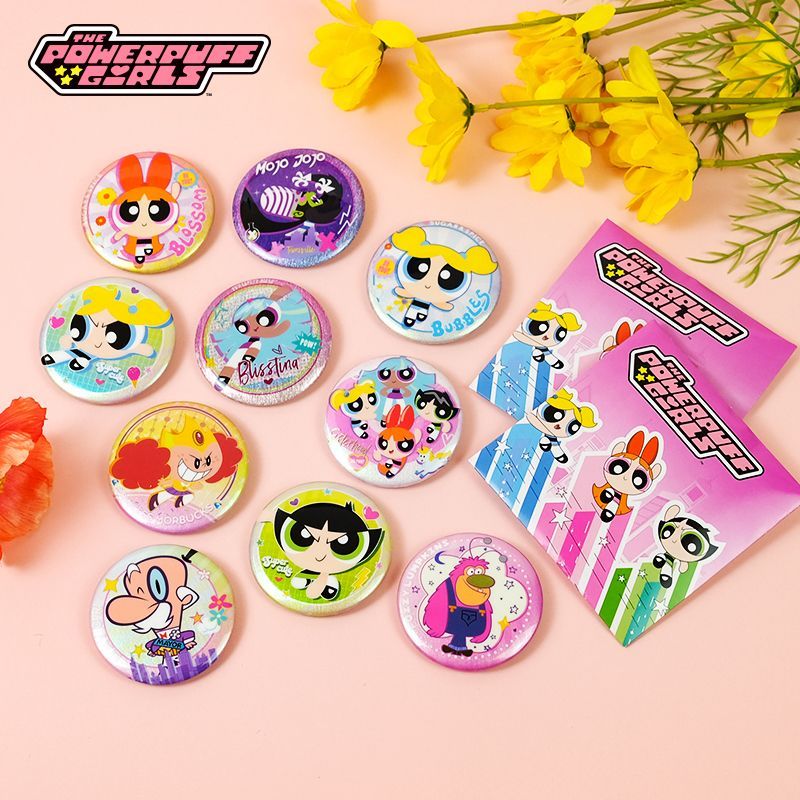 Anime Merchandise Box - กล่องเต็มของสินค้า Powerpuff Girls อย่างเป็นทางการ กล่องสุ่มเข็มกลัดดีบุก กลิตเตอร์สองด้าน